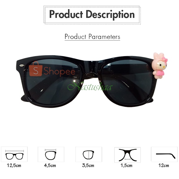 KACAMATA HITAM ANAK KARAKTER HELLO KITTY KACA MATA KIDS CEWEK ANTI UV400 FRAME WARNA WARNI UNISEX NOCASE