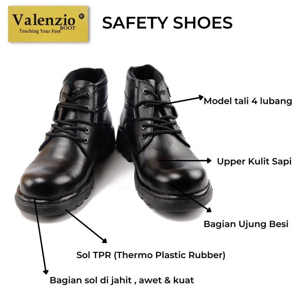 Sepatu Pria Safety Boots Safety Shoes Touring Traking Ujung Besi Kerja Proyek Lapangan Valenzio RH146 Hitam