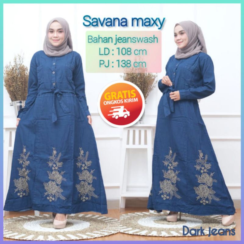 Baju Muslim Gamis Denim Polos Wanita