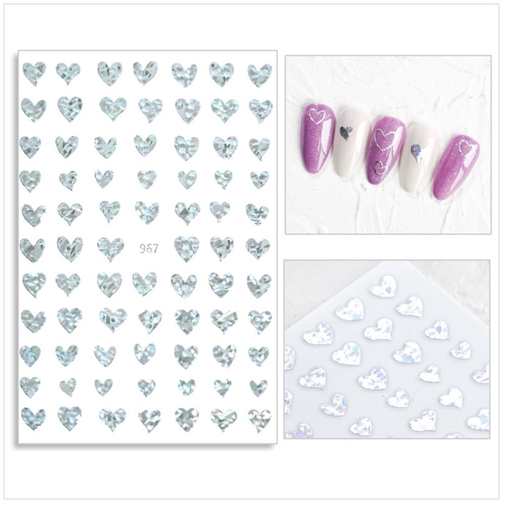AUGUSTINA Agustina Stiker Nail Art Bentuk Hati Fashion Laser Emas Perak Hitam DIY Nail Art