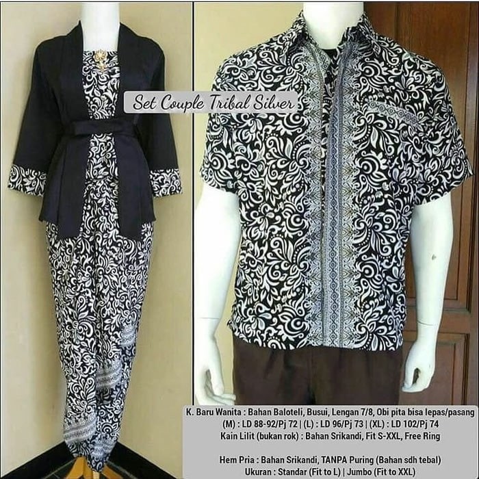 SETELAN KEBAYA COUPLE / BATIK COUPLE MODEL ELNIRA / COMBI DAN KEMEJA (HITAM/BLACK)