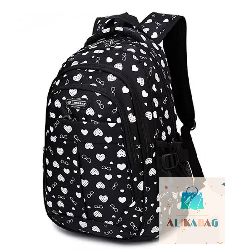 ALIKA BAG - Tas Gendong Anak-anak Tas Sekolah SD SMP SMA Motif Love Untuk Remaja Perempuan Ransel Tas Sekolah