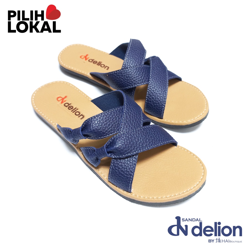 Sandal Slop Wanita Kekinian Cantik Sol Karet Flat Anti Slip Kulit Sintetis Motif Kulit Jeruk Sandal Papirut Wanita Terbaru Sendal Cewek Dewasa Selop Silang Sandal Perempuan Remaja Tali Sendal Cewe Lucu Warna Navy Kuning Beige Tasik Casual Asli Garut Ori