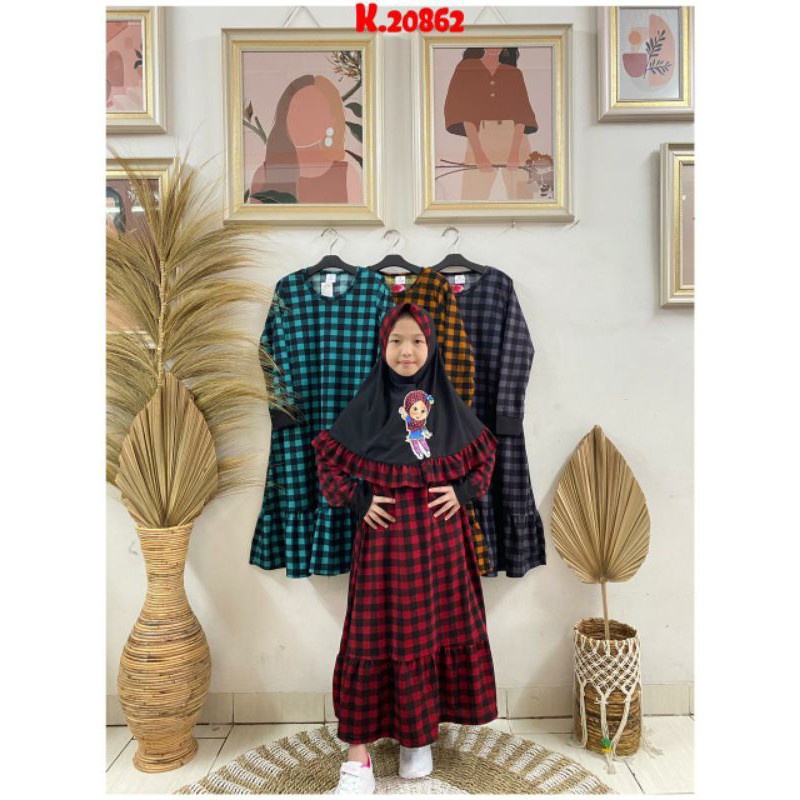 gamis anak motif kotak