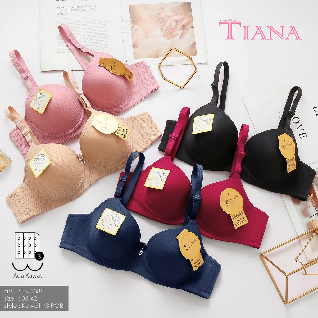 TIANA | Push Up Bra Kawat Berpori (BREATHABLE) Kait 3 / CUP BESAR / art TN 3388