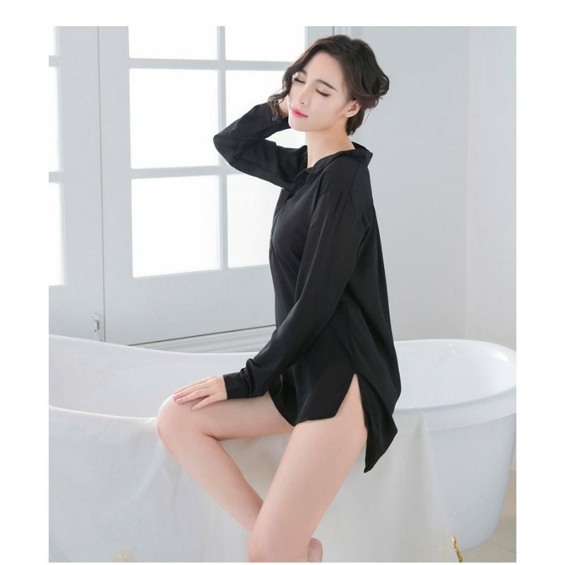 Oversize Boyfriend Shirt Sexy Kemeja Tidur Wanita Lengan Panjang Nyaman Halus