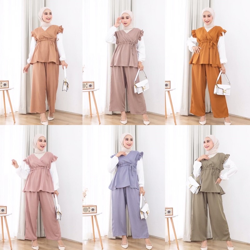 Asila Set Stelan baju muslimah/ Kimono Syari/Celana Kulot karet