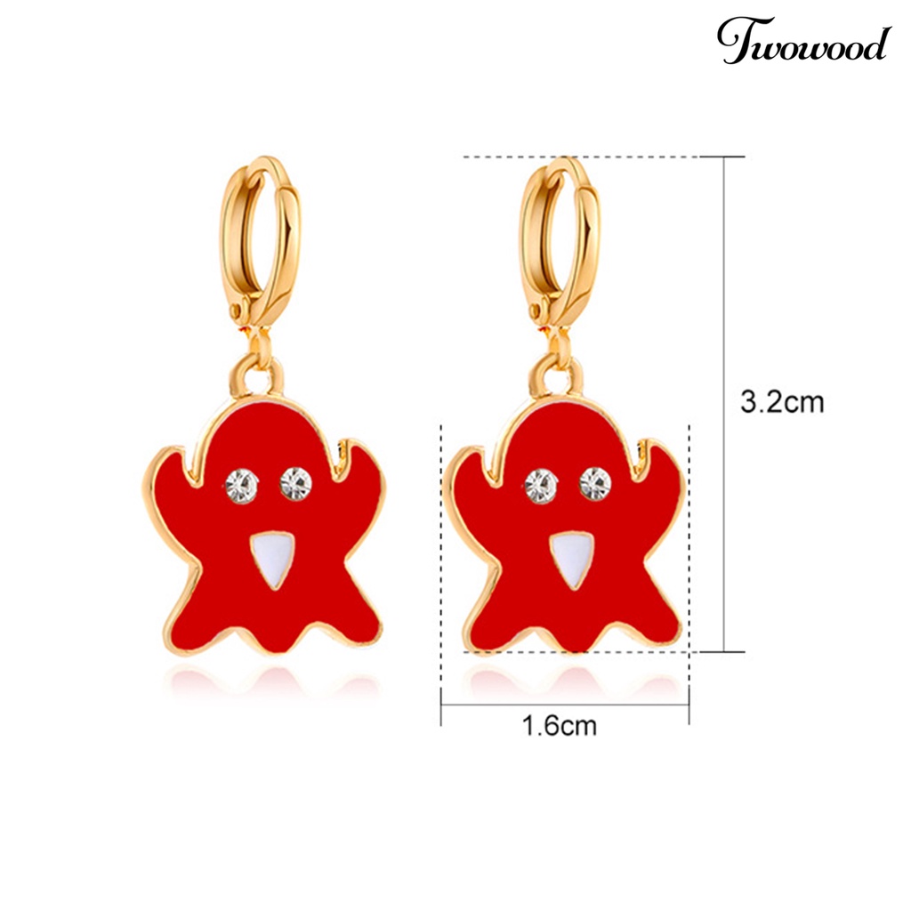 Twowood 1 Pair Ghost Pendant Halloween Earrings Candy Color Alloy Rhinestone Women Enamel Earrings Party Jewelry