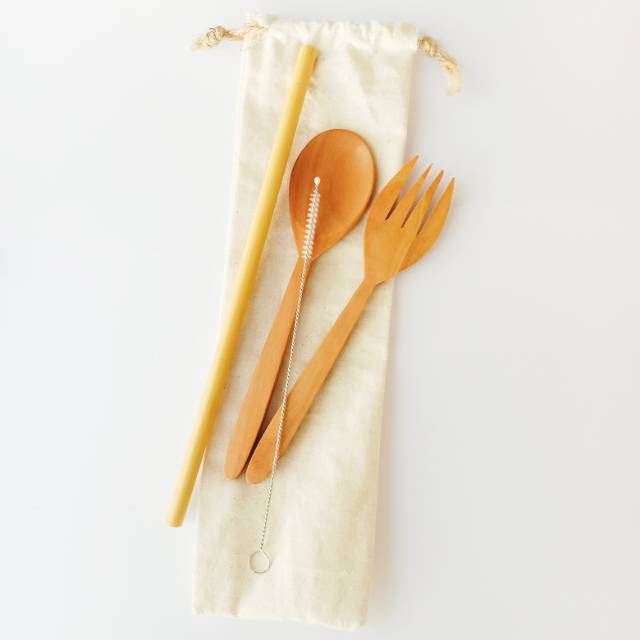 NIRMALA SET - Cutlery Set/ Sendok Kayu/ Garpu Kayu/Sedotan Bambu