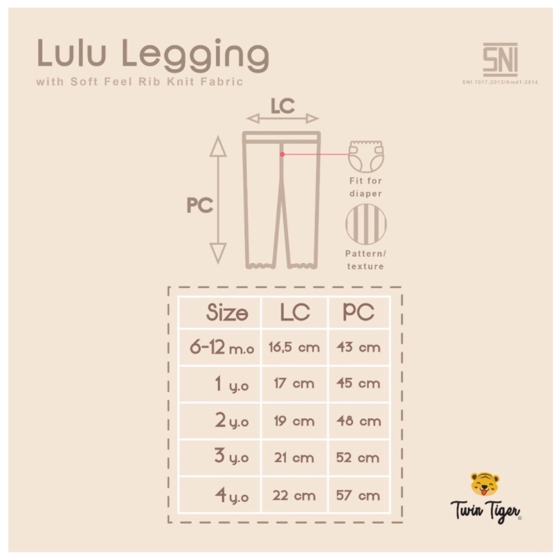 TWIN TIGER Legging LULU 0-4 Tahun Bayi / Anak REEB RIB Premium Quality