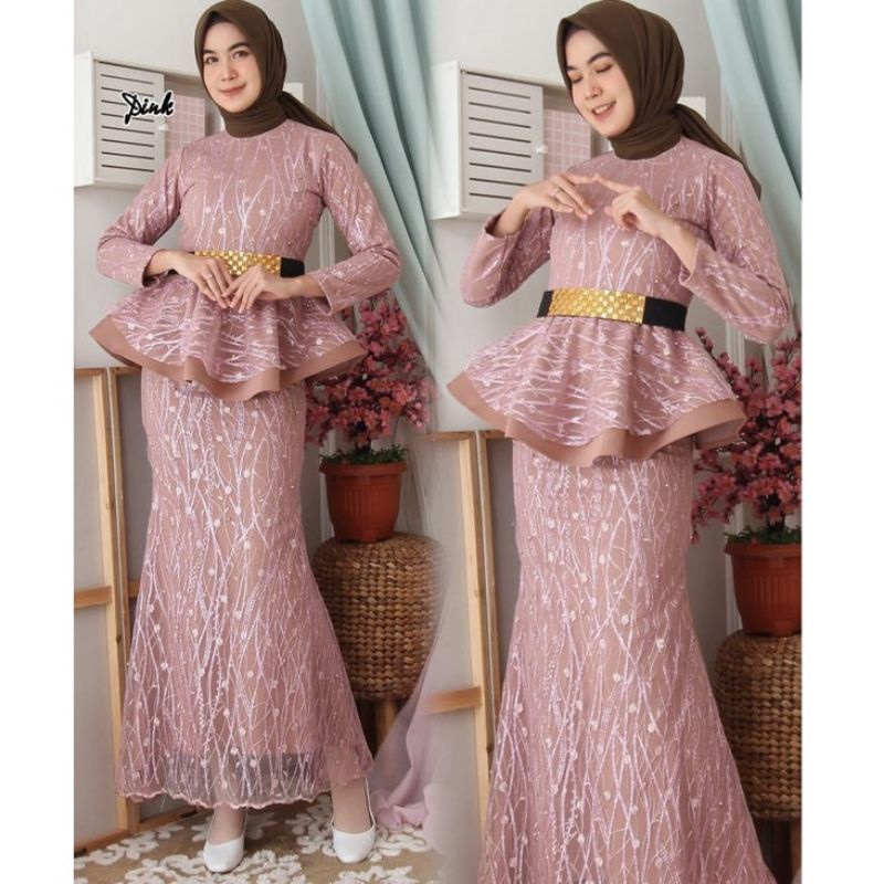 Gaun/Dress pesta mewah/gamis peplum duyung