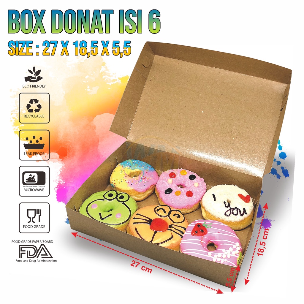 KOTAK DUS DONAT ISI 6 / DUS KOTAK DONAT ISI 3 / BOX KUE ROTI / BOX DONUTS / KEMASAN DONAT / KARDUS DONAT / BOX DONAT ISI 3 / KARDUS DONAT ISI 3