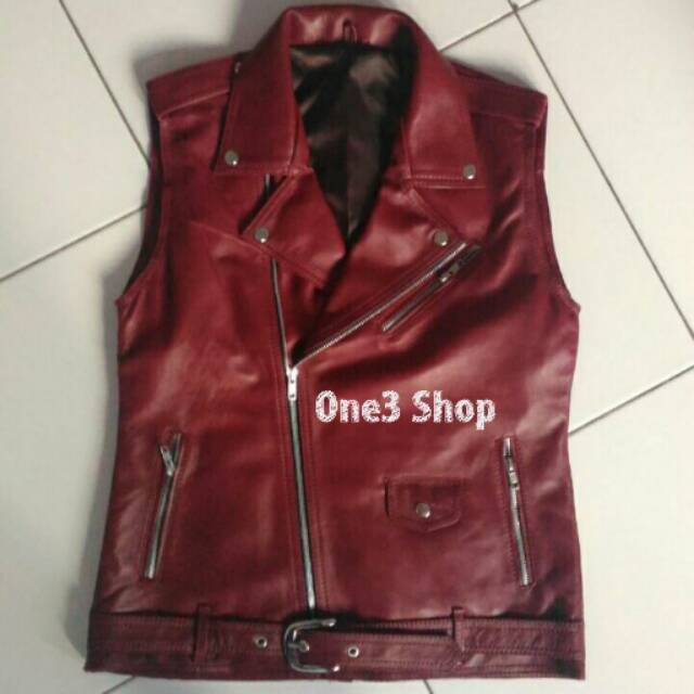 terlaris Rompi Kulit domba garut vest leather ramones rock and roll merah coklat red brown Premium