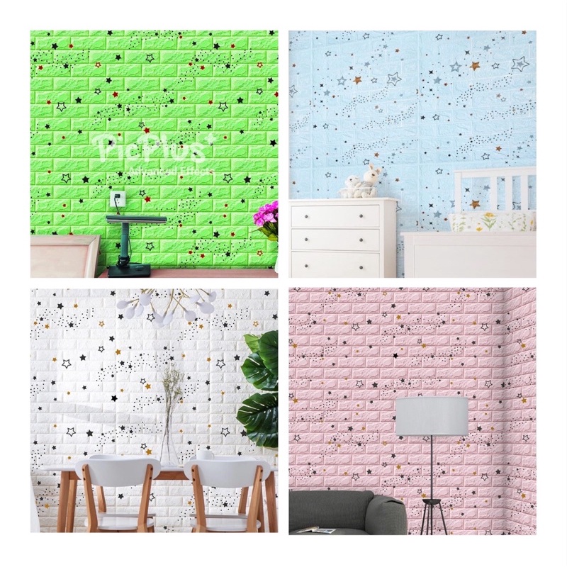 Wallfoam 3D motif bata bintang ukuran 70cm x77cm x3mm
