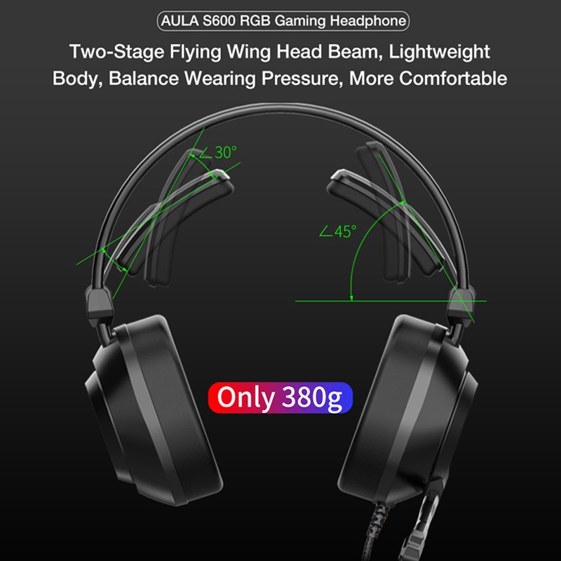 Headset Gaming AULA S600 USB Virtual 7.1 Surround-RGB Light-AULA S-600