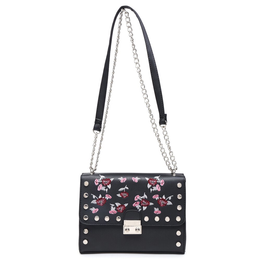 TAS WANITA CANTIK HITAM PUTIH POPULAR STRADIVARIUS FLOWERS BORDIR/ STRADIVARIUS SHOULDER