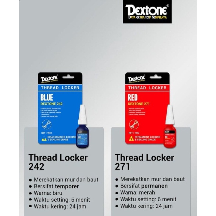 Lem Baut Dextone 271 Threadlocker 10ml Cegah Baut Kendur dan Berkarat Original