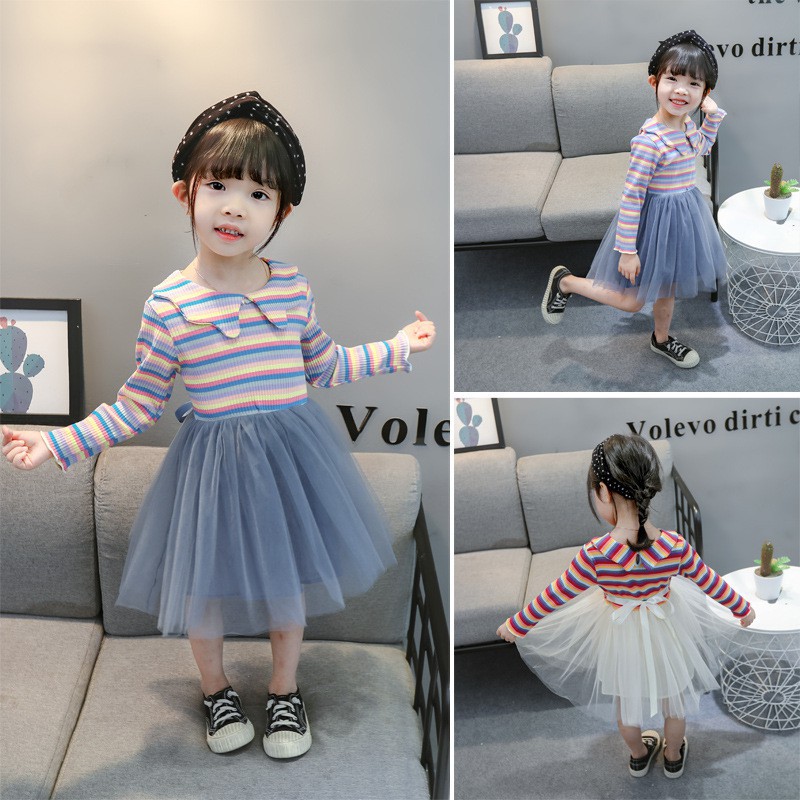 CHUBBI 60 Dress Anak Perempuan Lengan Panjang Rok Tutu Rainbow