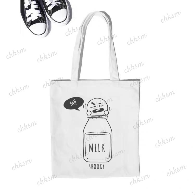 Tas Tote Bag Karakter BT21 boneka Kpop Totebag BTS Gaya Korea Trend (RSL) NR