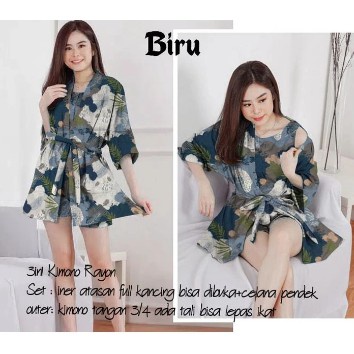 Baju Setelan Wanita Remaja Terbaru 2020 Set Dewasa Kekinian SET 3IN1 KIMONO BAHAN RAYON ALL SIZE L