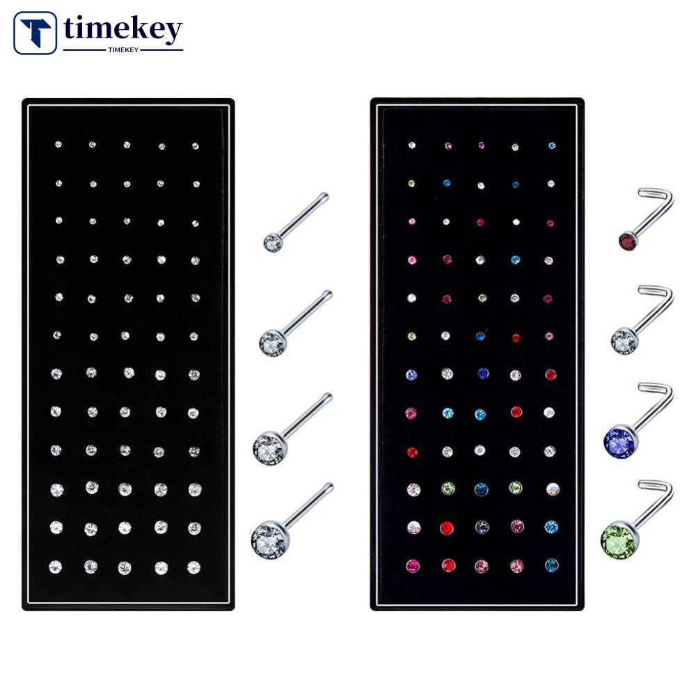 Timekey 120PCS Anting Tindik Hidung Bahan Surgical Steel Hias Kristal Berlian Imitasi Multi Warna T5X6