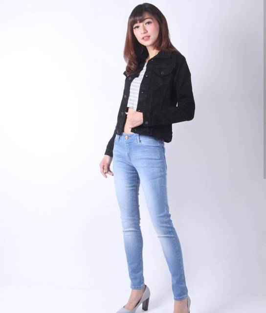 Jaket Jeans Blueblack Crop M L XL Polos Denim Wanita Jins Tebal Cewek Slimfit Biru Dongker Bodyfit Bisa Untuk Ukuran Anak Tanggung Promo Termurah