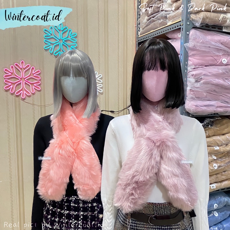 Premium fur scarf winter wanita tebal import clara hangat syal bulu high quality korean style kawaii musim dingin