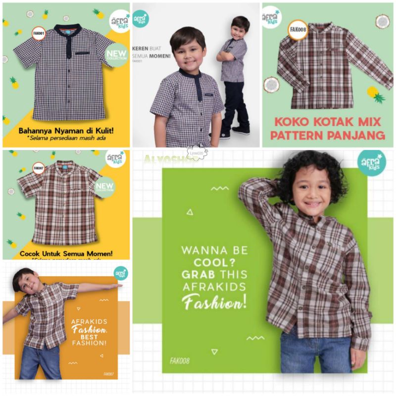 Kemeja Koko Anak Afrakids FAK001 - Pendek | FAK007 - Pendek | FAK008 - Panjang &quot;Koko Kotak Mix Pattern&quot;