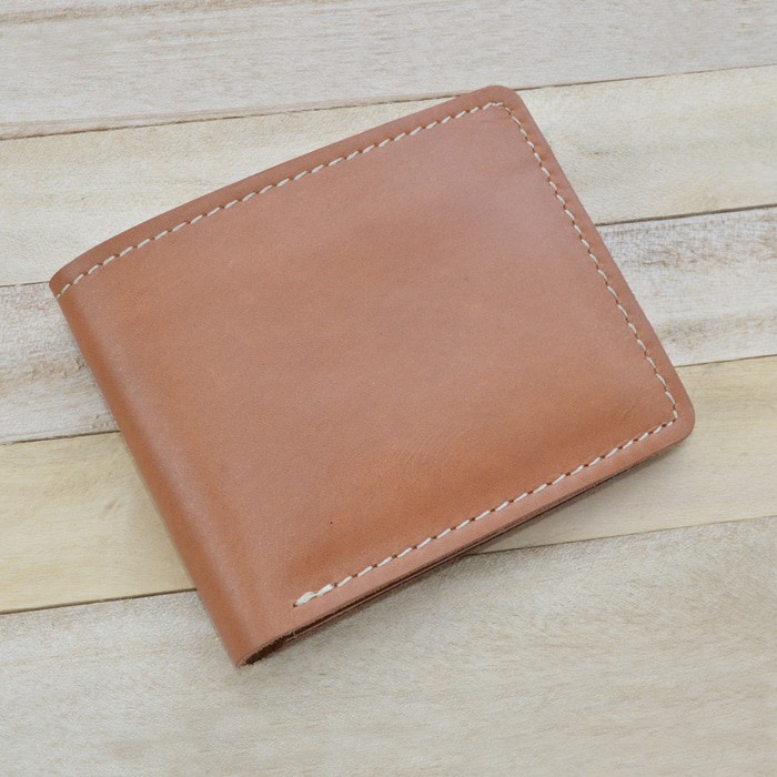 dompet pria kulit sapi asli - bifold wallet melengkung 2 - warna tan