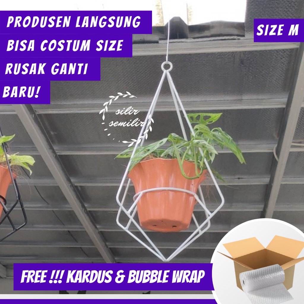 SMF011 M gantungan standing pot tawon bunga monstera hias plastik bahan gantung besi atap putih unik