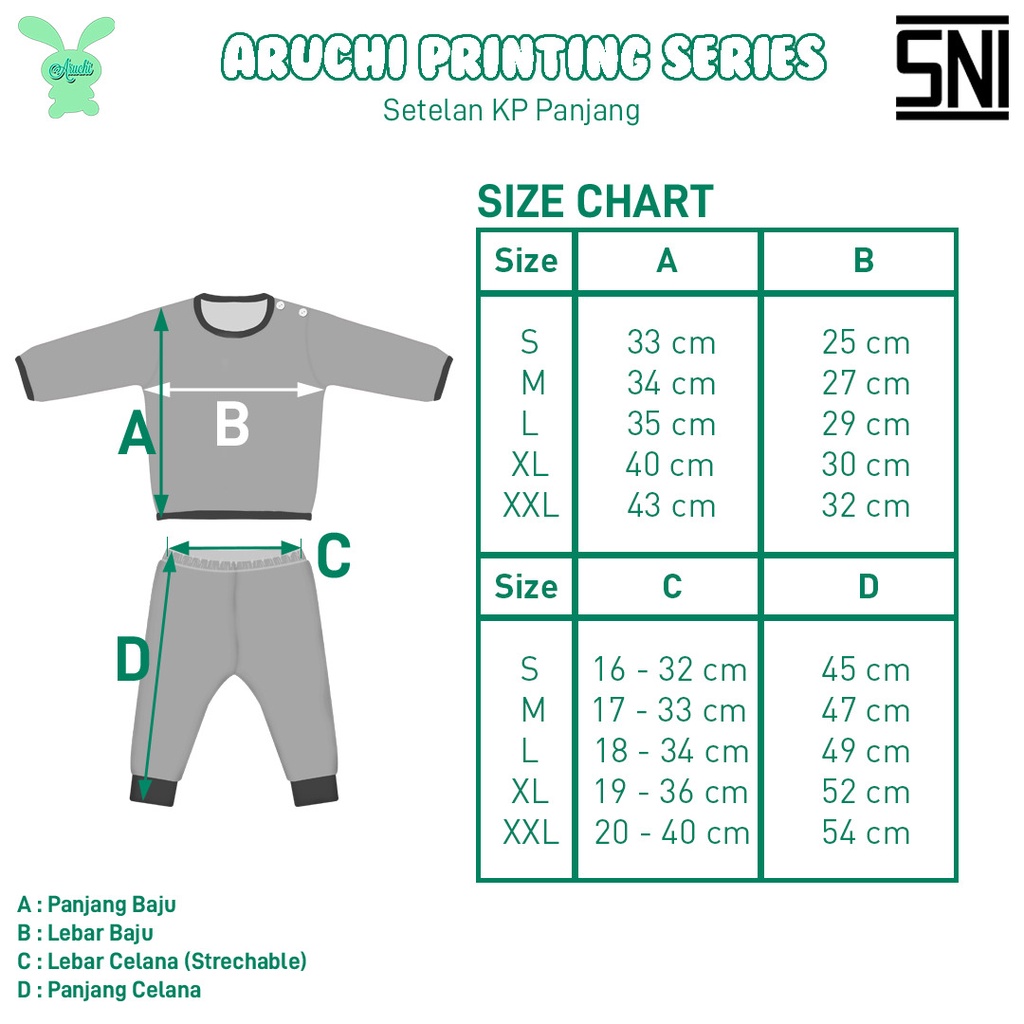 Aruchi Baby Setelan Panjang Kc Pundak Motif SML - Aruchi baju bayi/piyama bayi/piyama anak