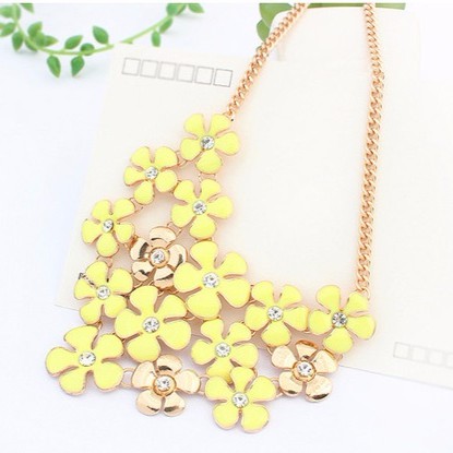 kalung motif bunga kuning diamond flowers necklace jewelry (3D2) jka131