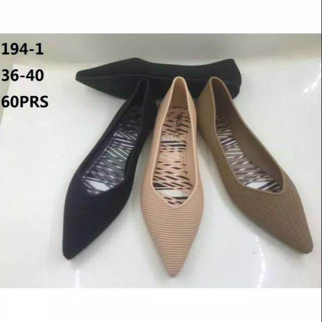Sepatu Flat Wanita Jelly Shoes Lancip Garis2 Merk Balance