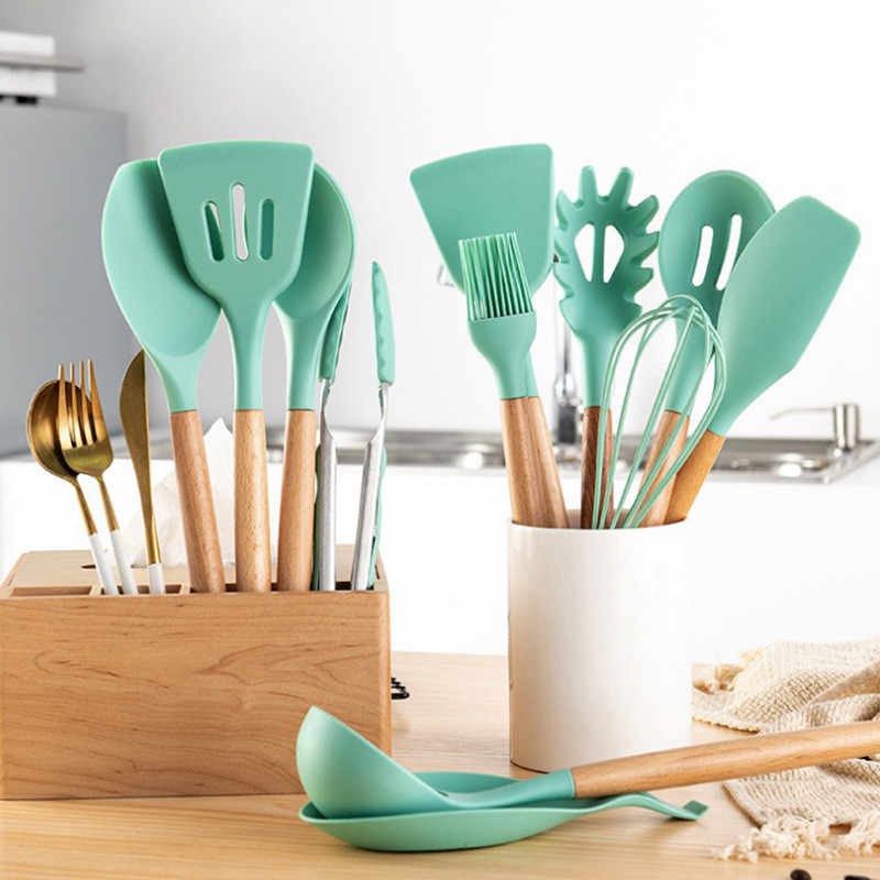 Alat Masak Spatula Silikon Peralatan Masak Set 12 in 1 Silicone Kitchen Set Spatula Silicone Kitchen Set Utensil Spatula Cooking