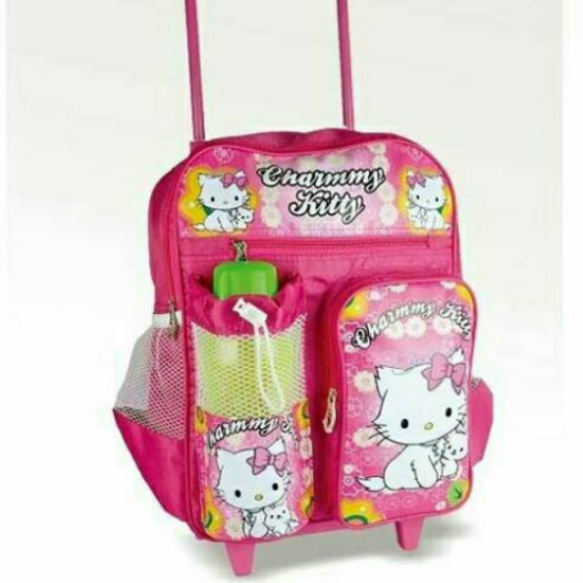 Tas Anak Perempuan, Tas Trolly anak Perempuan Motif Hello kitty+botol minum grn 283