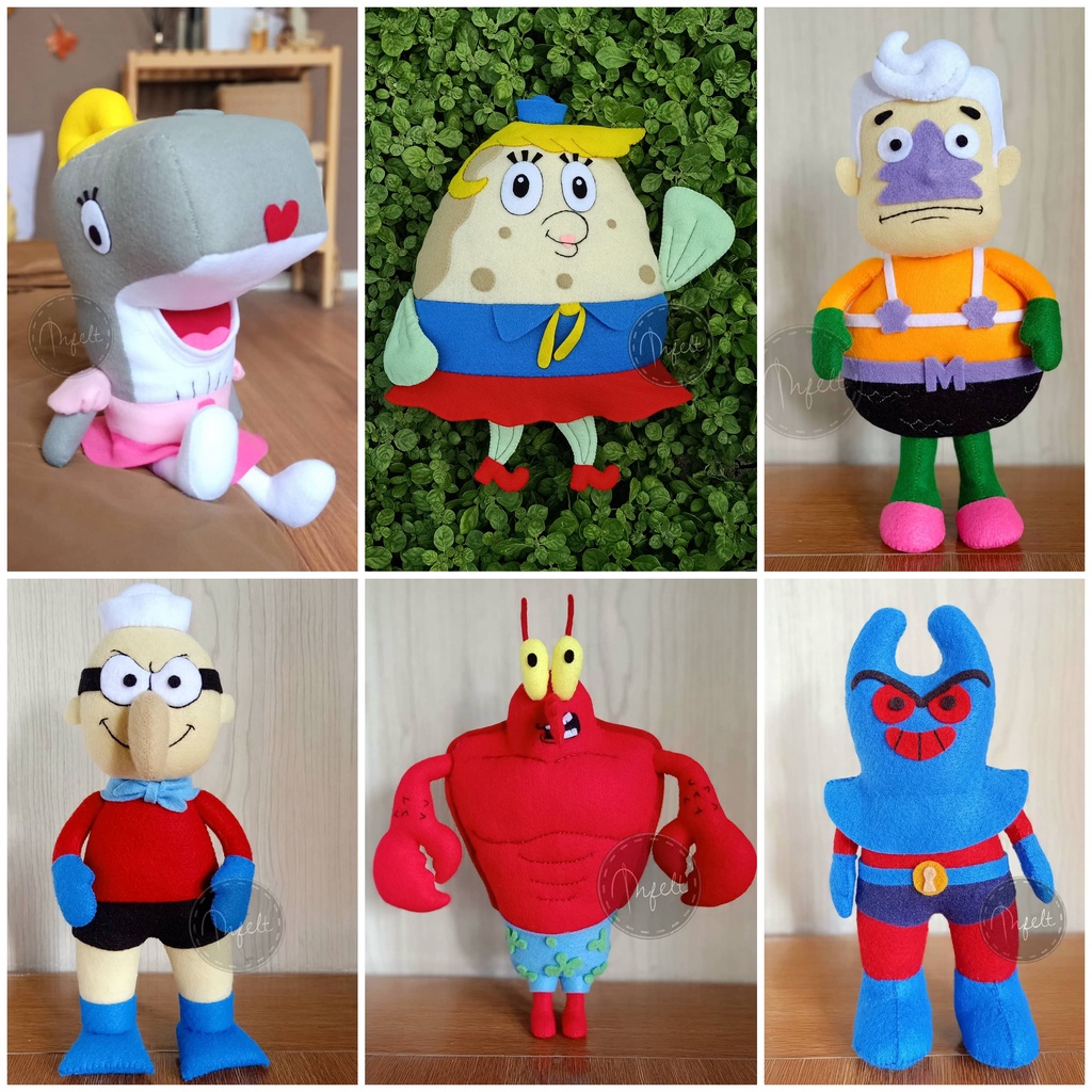 Boneka pearl Krabs, manray, larry, barnacleboy, mermaidman, Gary, mrs puff custom - spongebob