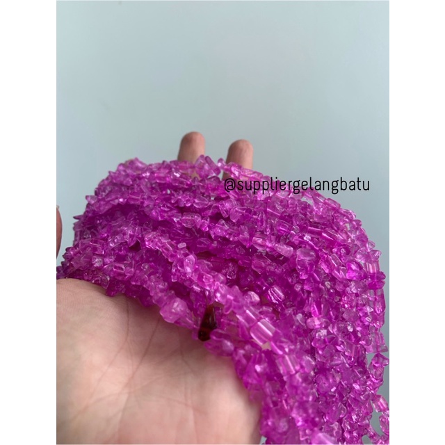 kerikil kaca pink fanta quartz 1cm bahan gelang kalung manik kerajinan