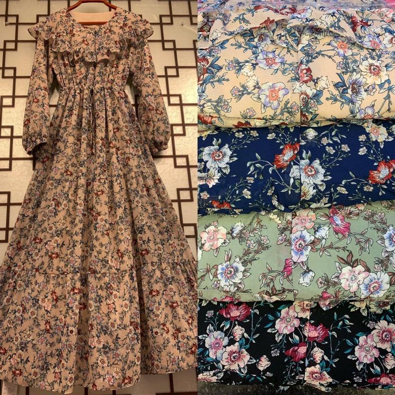 gamis ceruty/gamis import/gamis plisket/gamis motif bunga