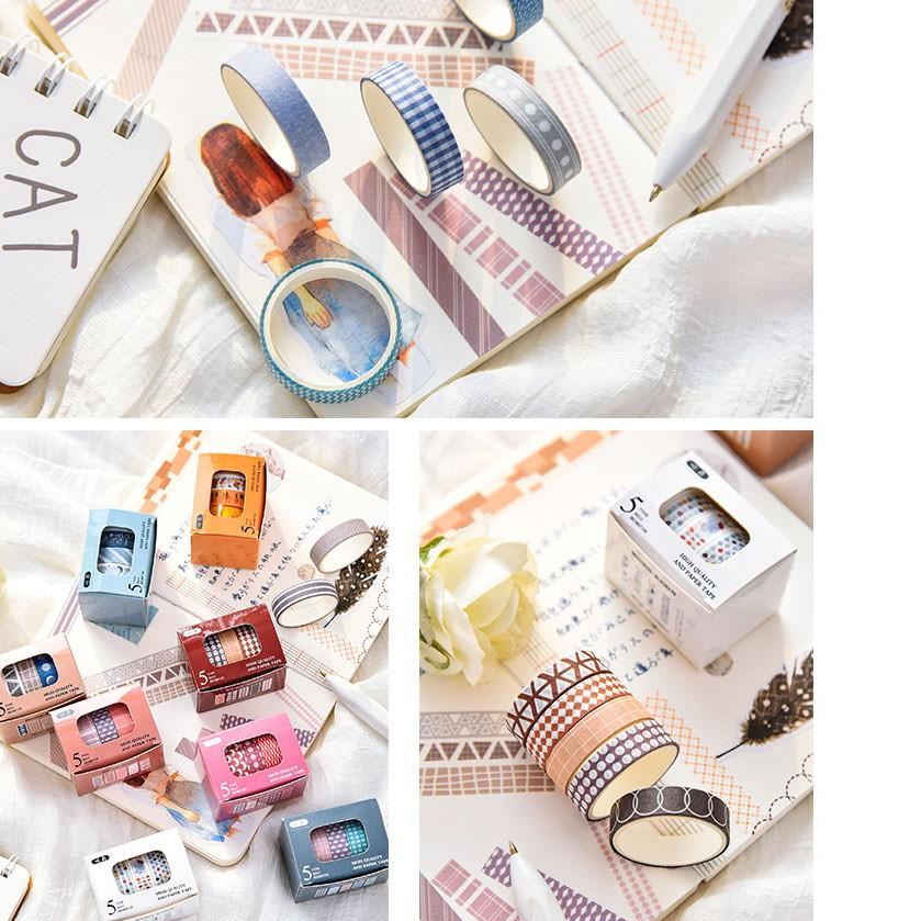 

STAR BRANDS [SCRIBBLE_ID] 5 pcs Pita Selotip Kreatif Pola Dasar Washi Tape Untuk Scrapbook DIY Jurna