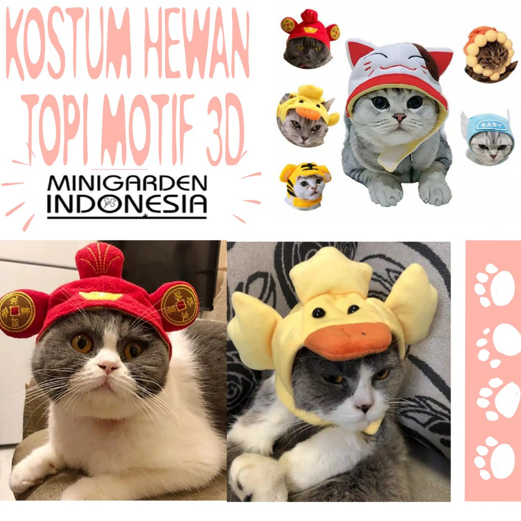 TOPI MOTIF HEWAN 3D topi kucing topi anjing hewan peliharaan aksesoris kostum photography PET HAT