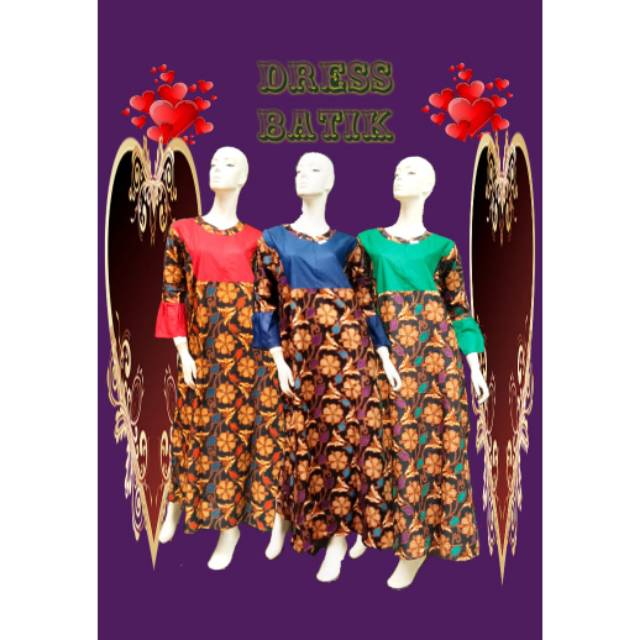 BAJU MUSLIM BATIK WANITA KOMBINASI/DRESS BATIK KOMBINASI/GAMIS BATIK KOMBINASI