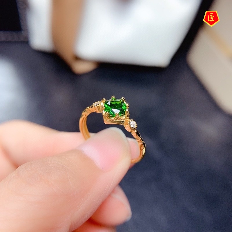 [Ready Stock]Elegant Personality 18K Gold Natural Diopside Ring