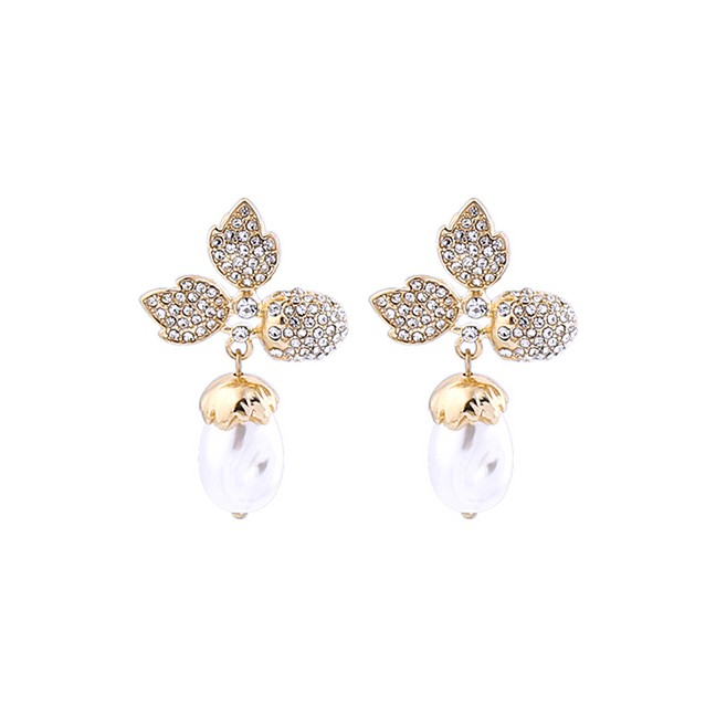 LRC Anting Tusuk Fashion  Diamond Flower Pearl 925 Sterling Silver Earrings D30067