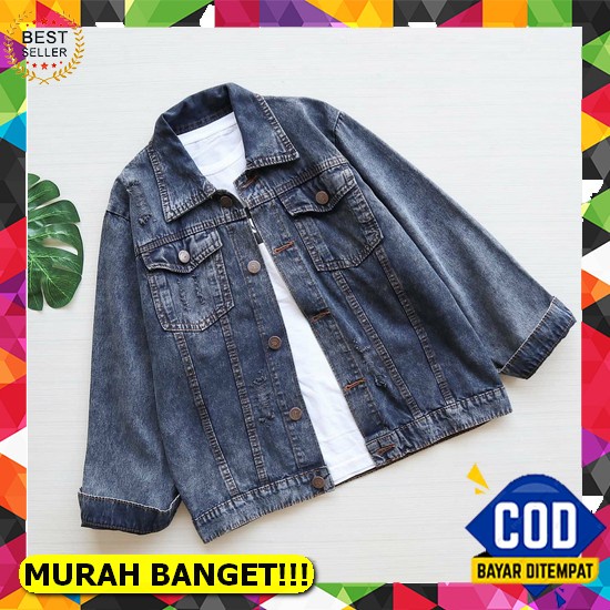Jaket Jeans Jaket Jins Oversize Crop Wanita Lepis Jaket Cewek Jaket Levis Casual Ripped Import Terba