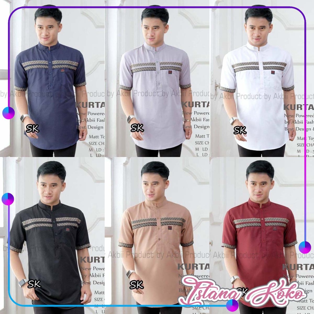 Kurta Toyobo Premium Lengan Pendek Hiasan Dada Warna Polos Hitam Putih Merah Abu Coklat - Istana Kok