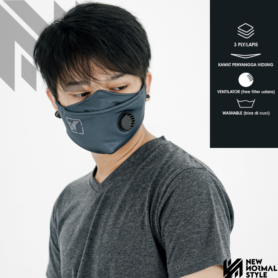 VENT M01 Masker Kain 3D 3 ply Lapis Respirator Hijab Korea Headloop Earloop Motif Pria Premium Keren