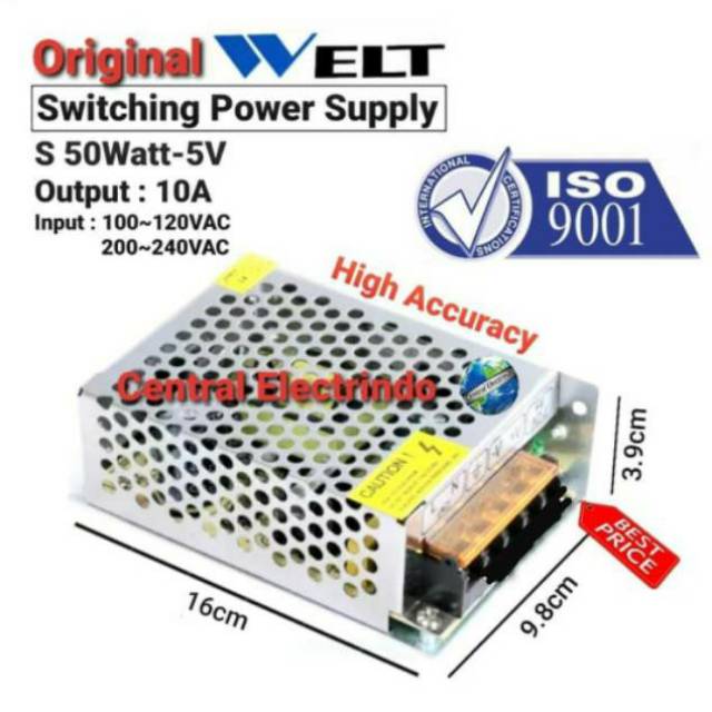 Power Supply 5V 10A 50Watt WELT High Quality.