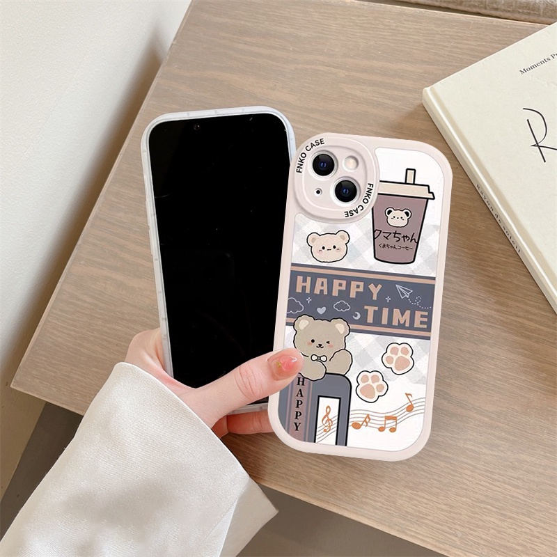 Casing Ponsel Beruang Pasangan Lucu Kompatibel Dengan Iphone11 12 13 14 Pro MAX XR X XS MAX Untuk iPhone 6 6s 7 8 Plus Kartun Kreatif Teh Susu Full Penutup Belakang