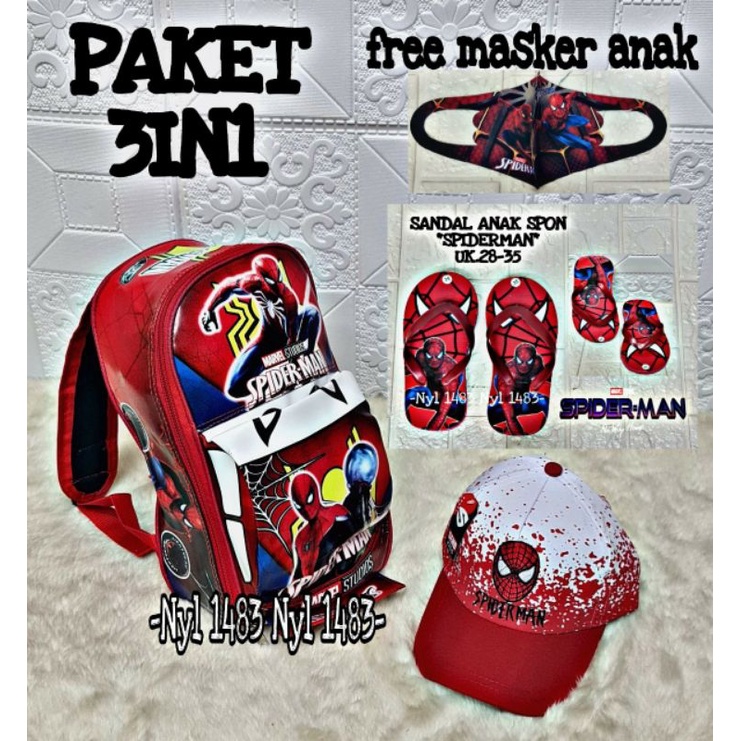 BISA COD Ransel Paket 3in1 Tas anak laki-laki TK/PAUD free Masker