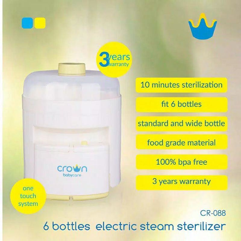 Crown Electric Steam Sterilizer -6 Bottles/ steril murah / steam botol anak / pengukus botol susu